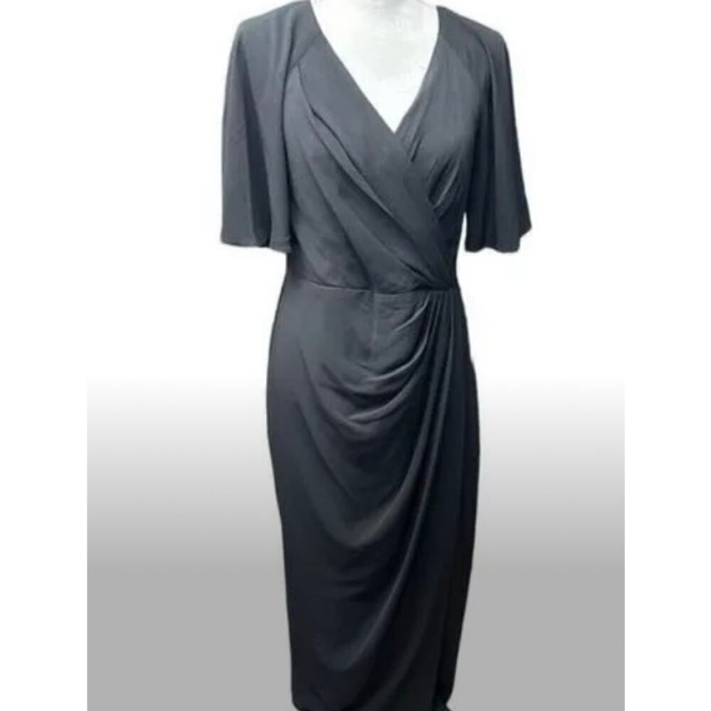 MAGGY London Woman’s Black Flutter Sleeve Faux
Wrap Midi Dress NWT Size 2